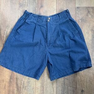 Vintage Palmetto's Navy‎ Linen Shorts High Waist Elastic Waist 80s 90s Medium